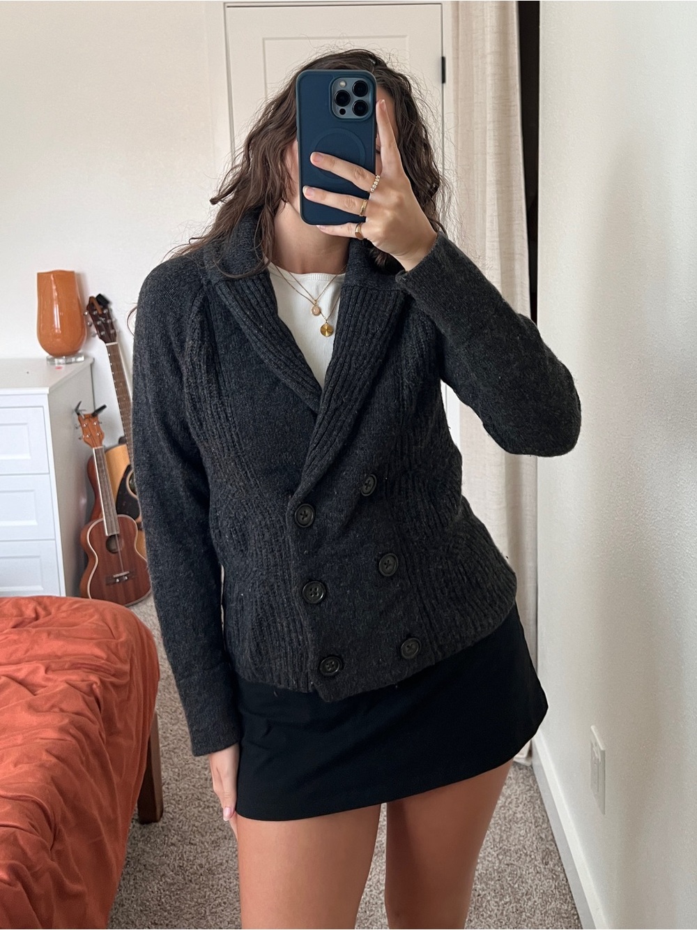 GAP Y2K Charcoal Double-Breasted Wool Knit Sweater